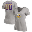 Minnesota Vikings Women's Customized Winning Streak Logo Name & Number V-Neck T-Shirt - Heathered Gray