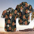 Firefighter Logo On Flame And Black Tropical Seamless Firefighter Hawaiian Shirt, Floral Firefighter Shirt For Men
