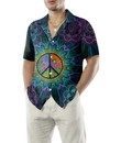 Purple Flower Hippie Hawaiian Shirt, Mandala Peace Sign Hippie Shirt