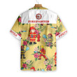 Graphic Proud Firefighter Hawaiian Shirt, Cream Tropical Floral Firefighter Shirt For Men