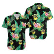 Baby Yoda Hugging Bananas Seamless Tropical Leaves Colorful Flowers On Black Hawaiian Shirt