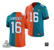 Men Jacksonville Jaguars #16 Trevor Lawrence 2021 Teal Orange Draft Split Vapor Limited Stitched NFl Jersey
