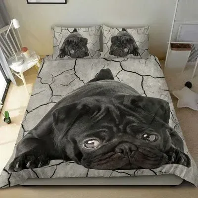 Love Pug Dog Lying Drought 3D Printed Gift Bedding Set , Comforter Set