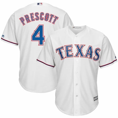 Dak Prescott Texas Rangers Majestic NFL x MLB Crossover Cool Base Player- White Jersey