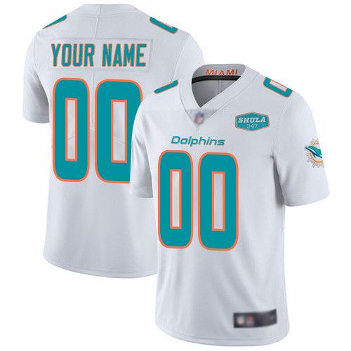 Men's Miami Dolphins Customized White With 347 Shula Patch 2020 Vapor Untouchable Stitched Jersey