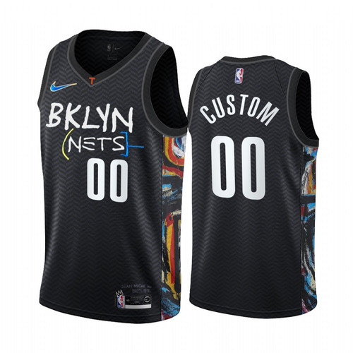 Youth Brooklyn Nets Custom #00 2020-21 City Edition Black Honor Basquiat Jersey
