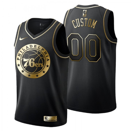 Men's Philadelphia 76ers #00 Custom Golden Edition Black Fashion Jersey