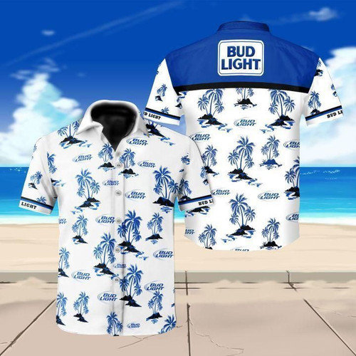 Bud light beer floral Hawaiian Shirt White Men Women Beach Wear Short Sleeve Hawaii Shirt