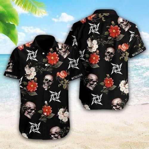 Metallica Skull Hawaiian Shirt White Men Women Beach Wear Short Sleeve Hawaii Shirt