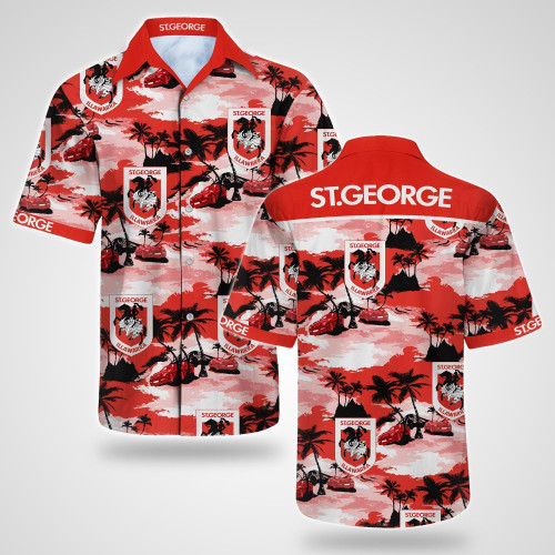 St George Illawarra Dragons Tommy Bahama Hawaiian Shirt Summer Button Up Shirt For Men Beach Wear Short Sleeve Hawaii Shirt