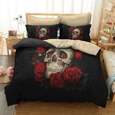 Red Rose Skull Bedding Set EXR7235 , Comforter Set