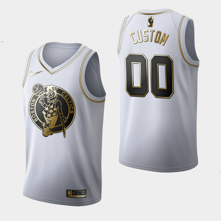 Men's Boston Celtics #00 Custom Golden Edition Edition White Jersey