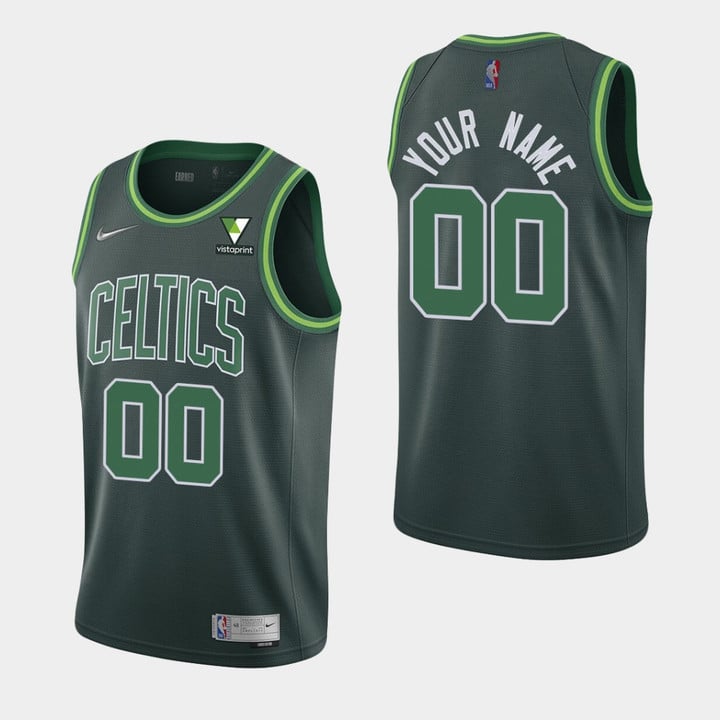 Men's Boston Celtics #00 Custom 2021 Earned Edition Green Swingman Vistaprint Patch Jersey