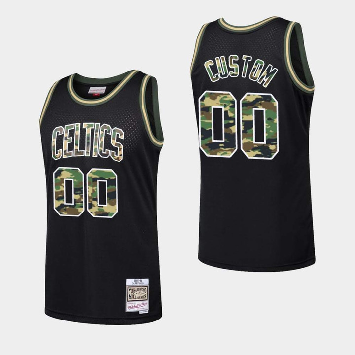 Men's Boston Celtics #00 Custom Black Straight Fire Camo Jersey