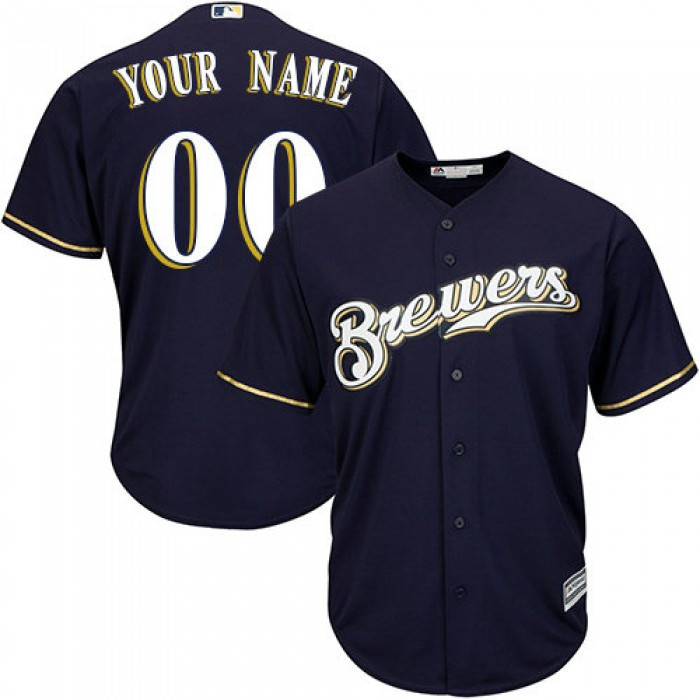 Custom Milwaukee Brewers Authentic Navy Blue Alternate Cool Base Jersey