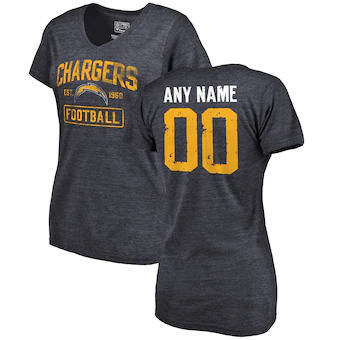 Los Angeles Chargers NFL Pro Line Women's Distressed Customized Name & Number V-Neck Shirt - Navy