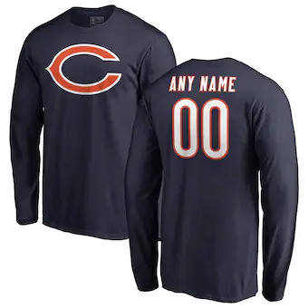 Chicago Bears Customized Icon Name & Number Long Sleeve T-Shirt - Navy