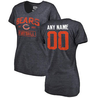 Chicago Bears NFL Pro Line Women's Distressed Customized Tri-Blend V-Neck T-Shirt - Navy