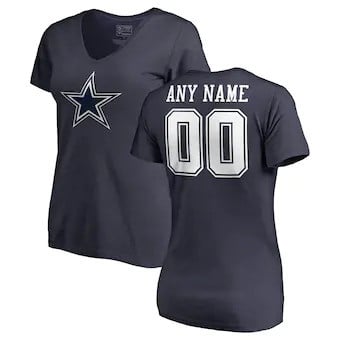Dallas Cowboys Women's Customized Icon Name & Number Logo V-Neck T-Shirt - Navy