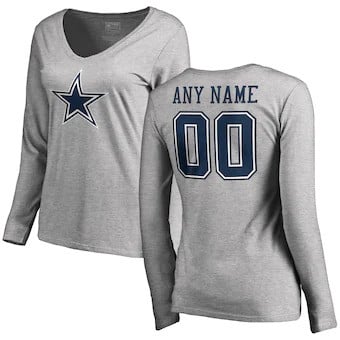 Dallas Cowboys Women's Customized Icon Name & Number Long Sleeve T-Shirt - Heather Gray