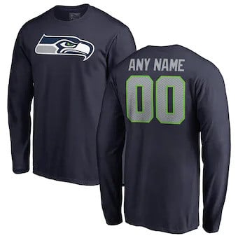 Seattle Seahawks Customized Icon Name & Number Long Sleeve T-Shirt - Navy