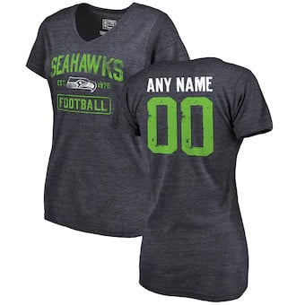 Seattle Seahawks NFL Pro Line Women's Distressed Customized Tri-Blend V-Neck T-Shirt - Navy