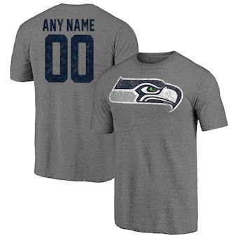 Youth Seattle Seahawks Customized Heritage Name & Number Tri-Blend T-Shirt - Heathered Gray