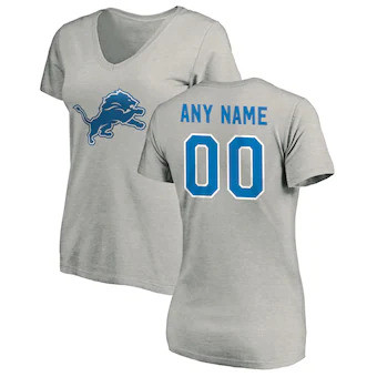 Detroit Lions Women's Winning Streak Customized Any Name & Number V-Neck T-Shirt - Gray