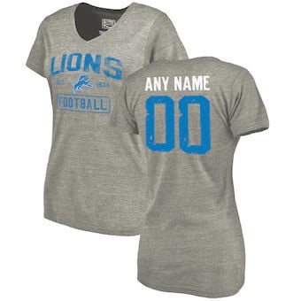 Detroit Lions NFL Pro Line Women's Distressed Customized Tri-Blend V-Neck T-Shirt - Heather Gray