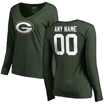 Green Bay Packers Women's Customized Icon Name & Number Long Sleeve T-Shirt - Green