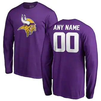 Minnesota Vikings Customized Icon Name & Number Long Sleeve T-Shirt - Purple