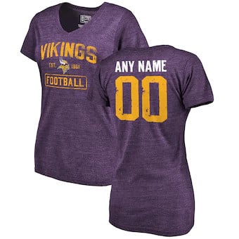 Minnesota Vikings NFL Pro Line Women's Distressed Customized Tri-Blend V-Neck T-Shirt - Purple