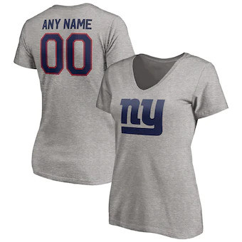 New York Giants Women's Customized Winning Streak Logo Name & Number V-Neck T-Shirt - Heathered Gray