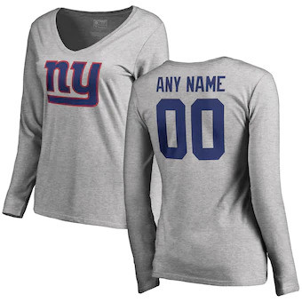 New York Giants Women's Customized Icon Name & Number Long Sleeve T-Shirt - Heather Gray