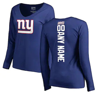 New York Giants NFL Pro Line Women's Customized Playmaker Long Sleeve V-Neck T-Shirt - Royal