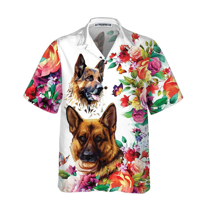 German Shepherd Floral Pattern Hawaiian Shirt, Funny German Shepherd Shirt, Dog Hawaiian Shirt For Adults