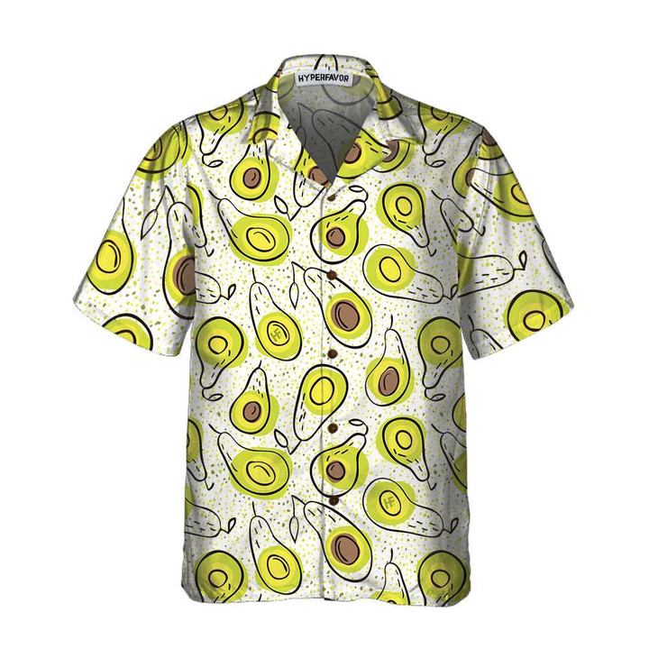 Hand Drawn Avocado Pattern Hawaiian Shirt, Funny Avocado Shirt, Short Sleeve Avocado Print Shirt
