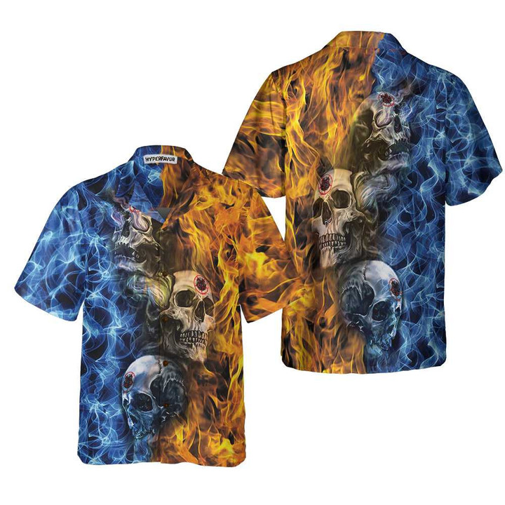 Gothic Skull Fire And Water Hawaiian Shirt, Unique Skull Goth Shirt For Men And Women