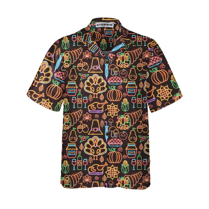 Neon Thanksgiving Turkey Seamless Pattern Hawaiian Shirt, Funny Thanksgiving Shirt, Best Gift For Thanksgiving Day