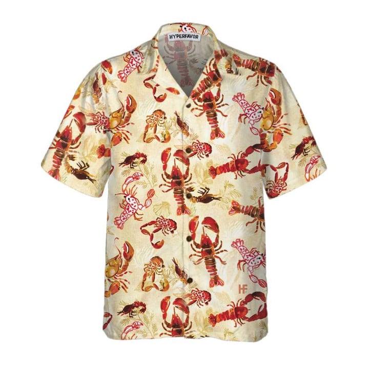 Retro Lobster Pattern Hawaiian Shirt, Unique Lobster Shirt, Lobster Print Shirt For Adults