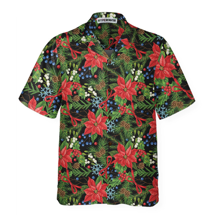 Merry Christmas Winter Plants Hawaiian Shirt, Floral Christmas Hawaiian Shirt