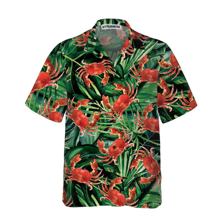 Red Crab Pattern Hawaiian Shirt, Unique Crab Shirt, Crab Print Shirt