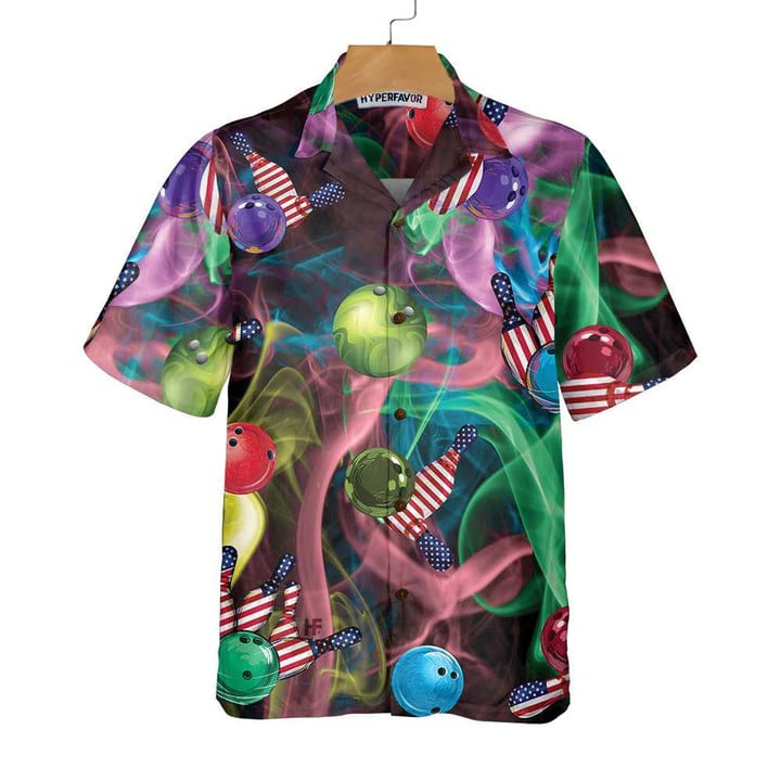 Rainbow Smoke And American Flag Bowling Hawaiian Shirt, Best Bowling Shirt For Men And Women
