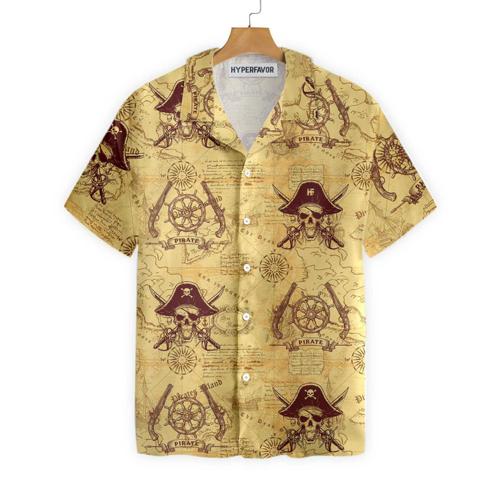 Skull Pirates Of The Ancient Sea Map Hawaiian Shirt