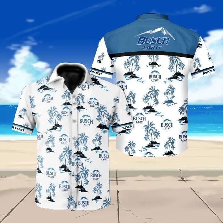 Busch light beer floral Hawaiian Shirt White Men Women Beach Wear Short Sleeve Hawaii Shirt