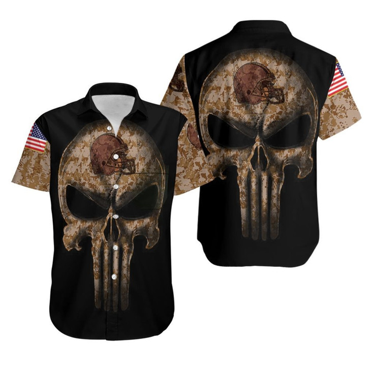 Camouflage Skull Cleveland Browns American Flag Hawaiian Shirt