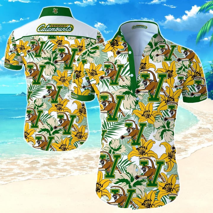 Vermont Catamounts Hawaiian Shirt Summer Button Up Shirt For Men Beach Wear Short Sleeve Hawaii Shirt