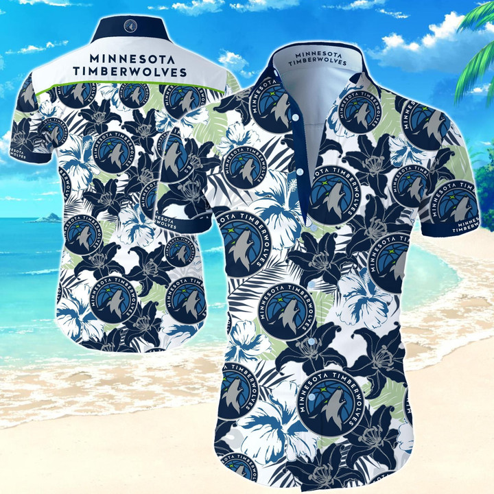 Minnesota Timberwolves Hawaiian Shirt Summer Button Up Shirt For Men Beach Wear Short Sleeve Hawaii Shirt