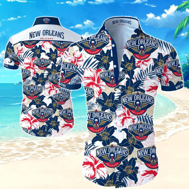 New Orleans Pelicans Hawaiian Shirt Summer Button Up Shirt For Men Beach Wear Short Sleeve Hawaii Shirt
