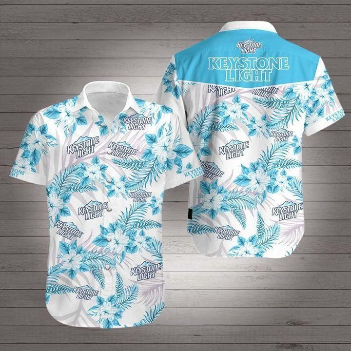 Keystone light beer Hawaiian Shirt White Men Women Beach Wear Short Sleeve Hawaii Shirt